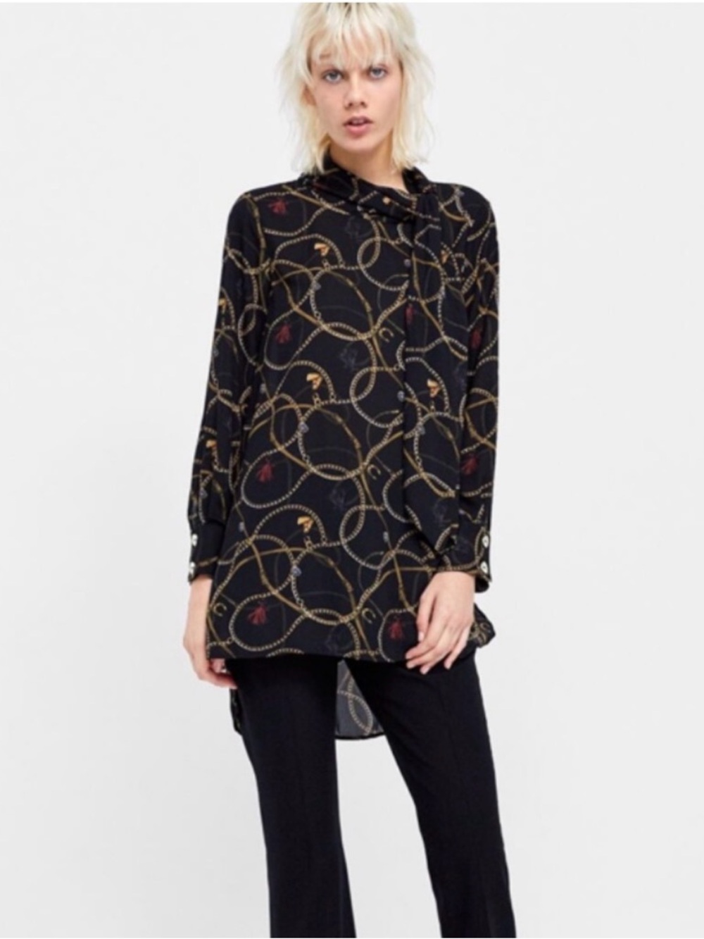 NWOT ZARA CHAIN PRINT BLOUSE Small